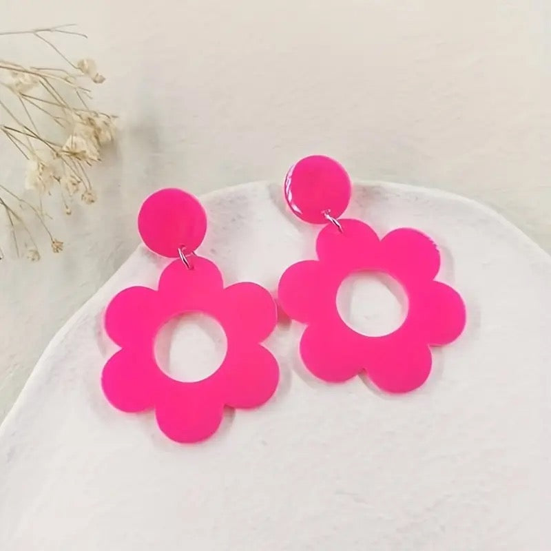 Earrings Hot Pink Funky Flower